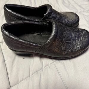 Black Embossed Floral Slip-On Shoes
